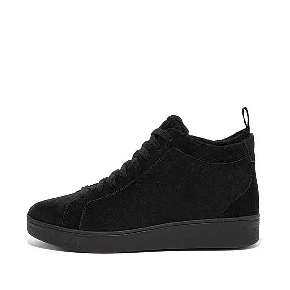 Baskets Femme Fitflop Rally Faux-Fur Lined Suede Montantes Noir (CUP062359)
